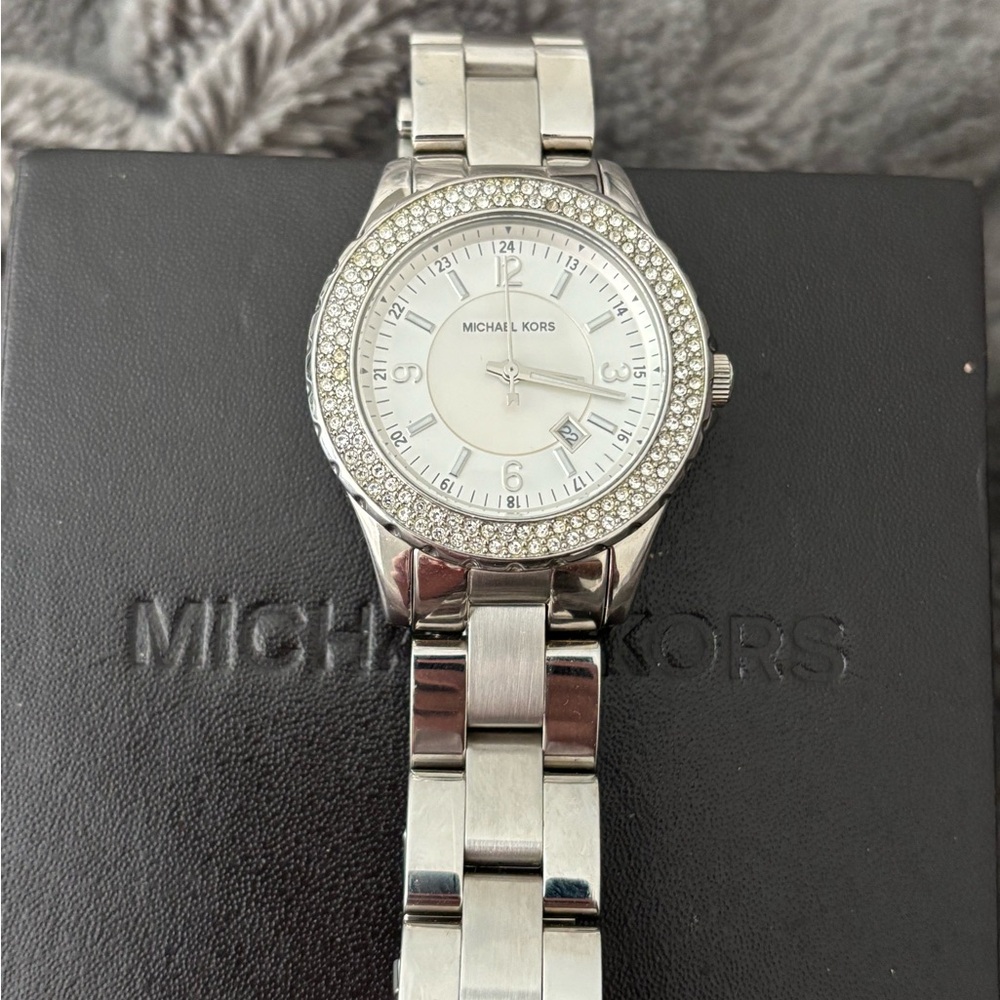 Michael Kors Silver Timepiece With Sparkling Bezel - image 3